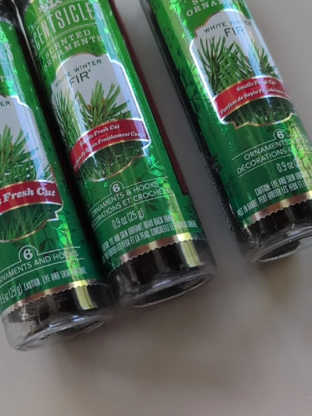 White Winter Fir Scented Ornaments - Green, set Of 3, New!